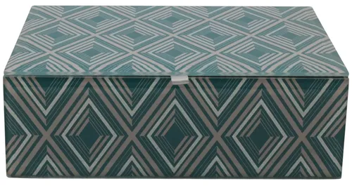 Grey & Green Diamond Pattern Glass Box With Lid