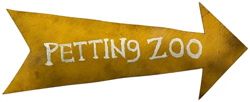 Yellow Petting Zoo Arrow Sign On Wood