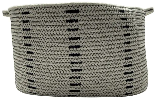 White & Black Woven Storage Basket