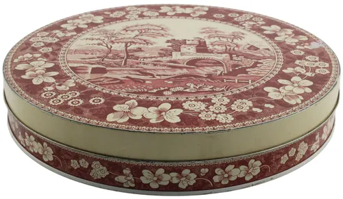 Antique Tin With Red & White Pastoral Scene
