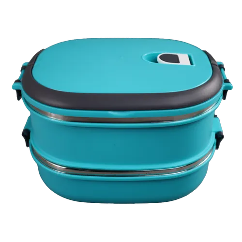 Teal Blue With Stainless Interior Double Stack Lunch Travel Container