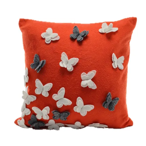 Portland Orange Felt Butterflies Throw Pillow