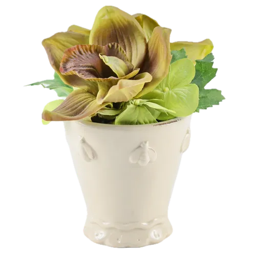 Artificial Green Leaf Plant In Cream Bumblebee Pot