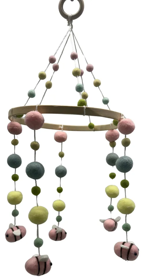 Pastel Felted Wool Pink Bee Mobile