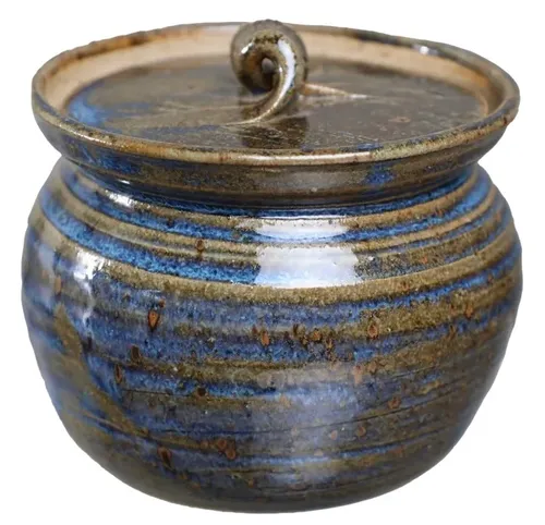 Dazzling Blue & Copper Stoneware Jar With Lid 