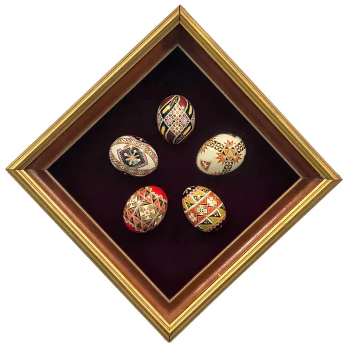 Ukrainian Pysanka Eggs In Gold Shadowbox Frame