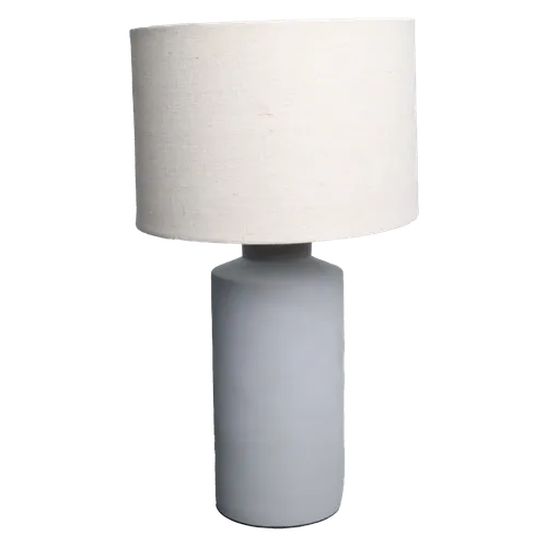 Flat Grey Concrete Table Lamp With Beige Shade