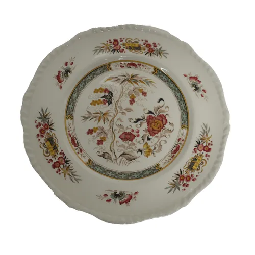 White Ceramic Dinner Plate With Bamboo Floral Print