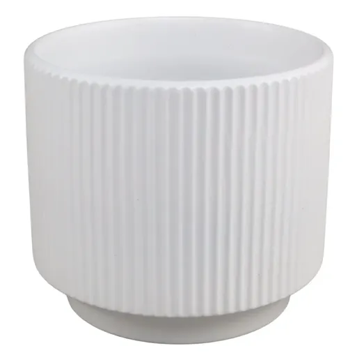 White Vertical Stripe Ceramic Plant Pot - Large 