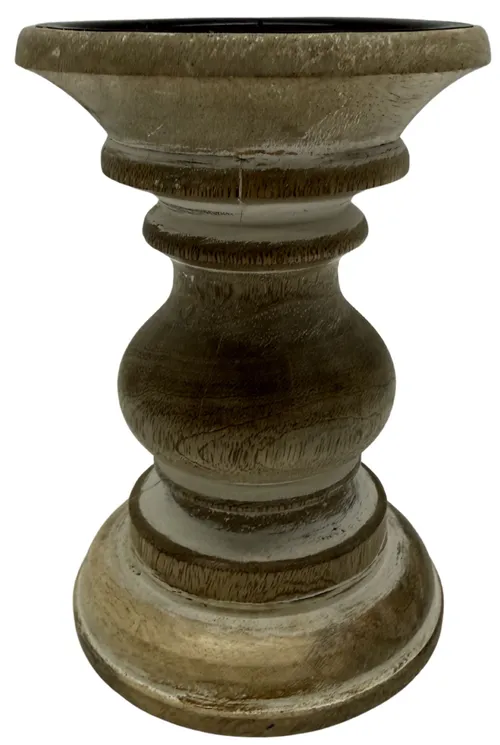 Natural Wood & White Candle Holder - Small 