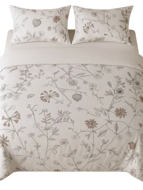 White With Pale Pink Floral Pattern Duvet Cover With Two Pillow Cases - Queen