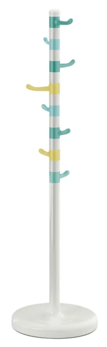 White Kids Clothing Stand With Teal & Yellow Hooks