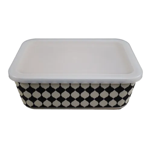Beige & Black Diamond Pattern Reusable Food Container - Small
