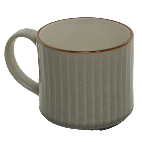 Caramel Rimmed Vertical Ribbed Battleship Grey Mug