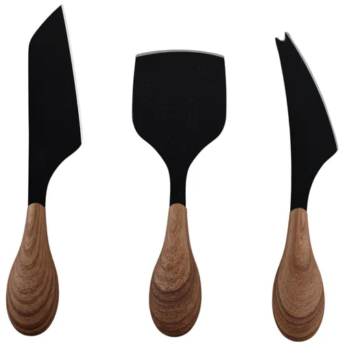 Black & Wood Cheese Knife 3 Piece Set
