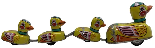 Vintage Tin Windup Ducks In A Row