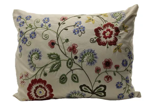 White With Embroidered Floral Pattern Throw Pillow