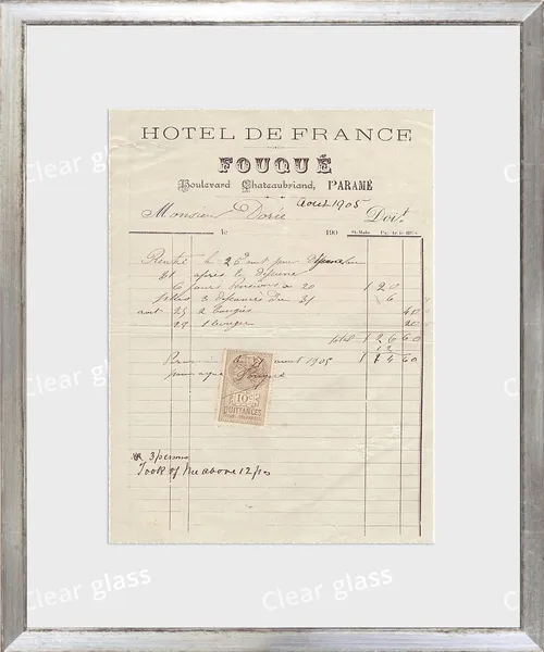 Hotel De France Vintage Receipt With Silver Frame