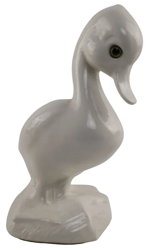 White Ceramic Duck With Glass Eyes