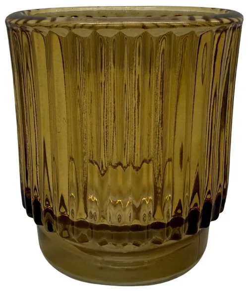 Amber Ribbed Glass Candle Holder