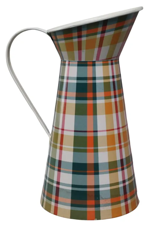 Orange & Green Plaid Metal Pitcher