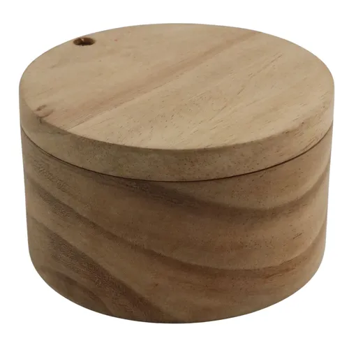 Round Natural Wood Box With Swivel Lid