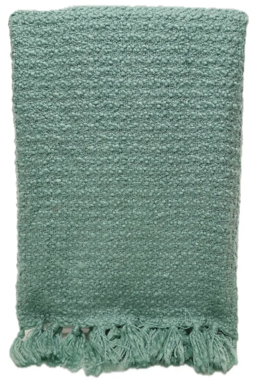 Mint Green Nubbly Throw Blanket With Tassel Fringe Trim