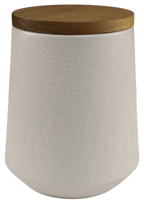 Natural Ceramic Storage Canister With Wood Lid