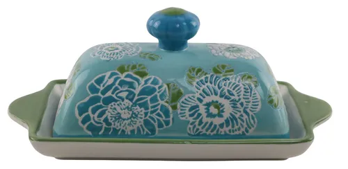 Blue & Green Floral Butter Dish