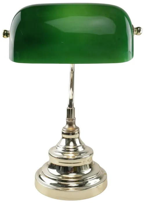 Brass & Green Glass Banker Lamp