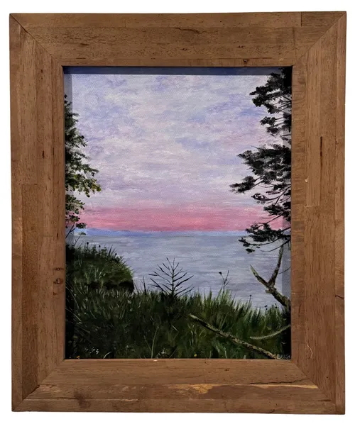 Pink Sunset On Canvas In Rustic Wood Frame