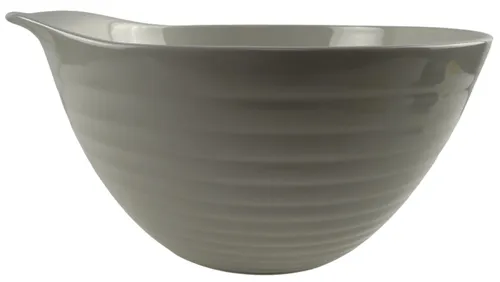 White Ribbed Ceramic Mixing Bowl With Pour Spout