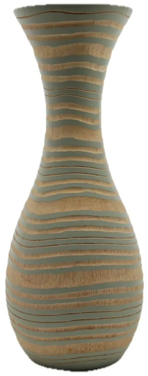 Bleached Grain Teal Ribbon Wrapped Wood Vase