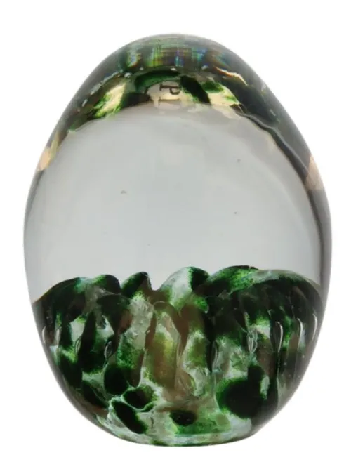 Blown Glass Teardrop Paperweight With Green Accent
