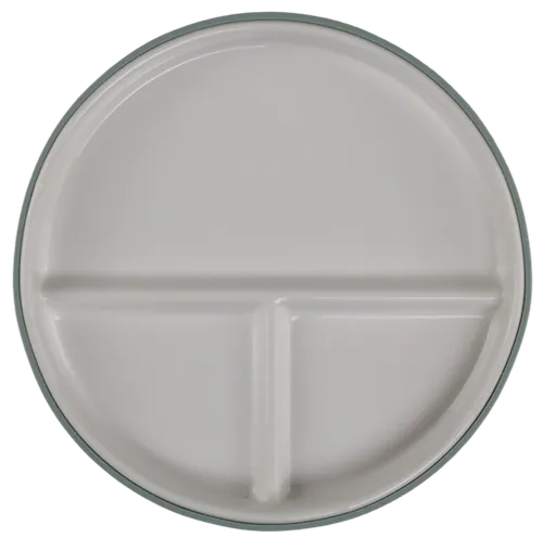 White Porcelain Portioned Kids Plate With Light Green Rubber Rim