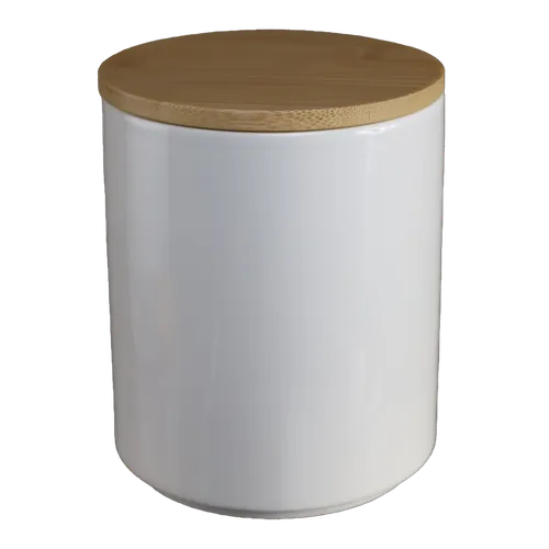 White Ceramic Canister With Bamboo Lid - Large