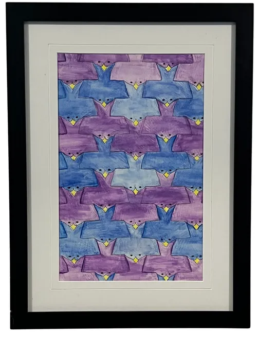 Blue & Purple Bird Tessellation Pattern In Black Frame