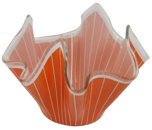 Orange & White Striped Glass Decorative Bowl