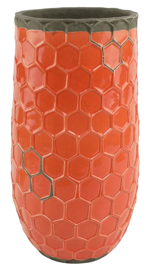 Orange Ceramic Honeycomb Vase