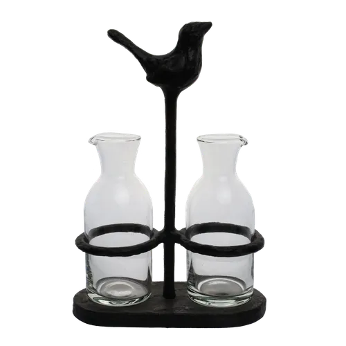 Black Bird Oil & Vinegar Bottle Set With Stand