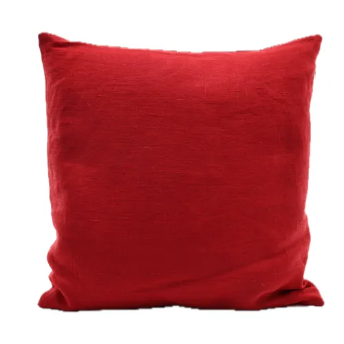 Crimson Red Linen Throw Pillow