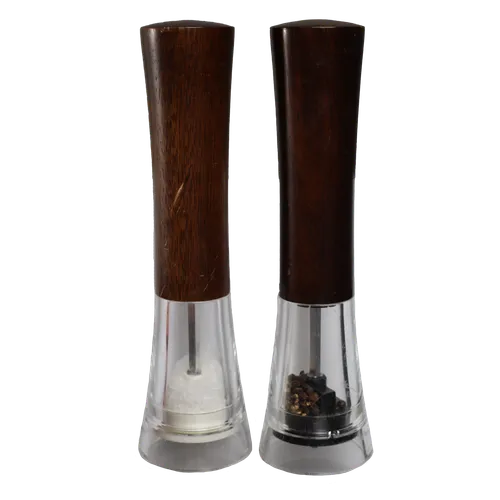 Wood Handle With Clear Canister Salt & Pepper Set
