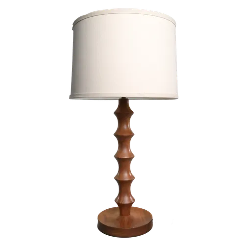 Vintage Teak Table Lamp With Cream Shade
