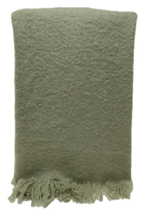 Sage Green Solid Throw Blanket With Fringe Trim