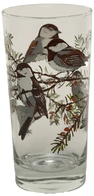 Clear Drinking Glass With Chickadee Birds