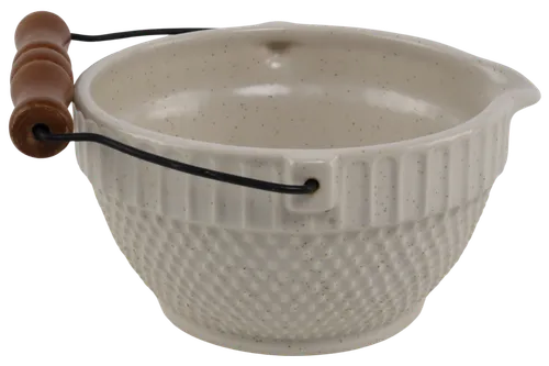 White Pebbled Ceramic Mixing Bowl With Spout & Handle