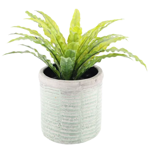 Artificial Bird's Nest Fern Plant In Grey & Green Ceramic Pot