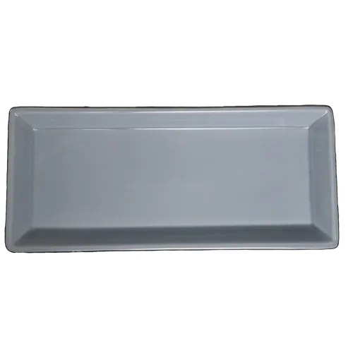 Grey Blue Rectangular Serving Dish With Chrome Rim