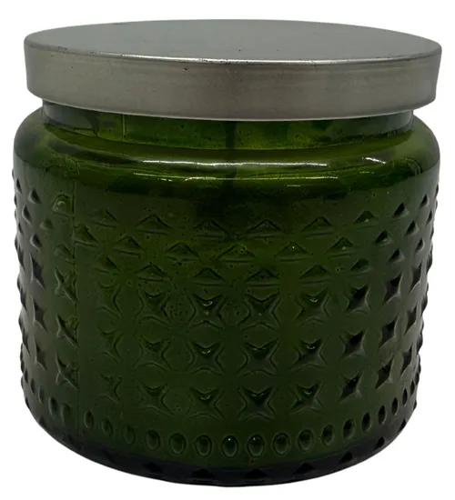 Clear Green Embossed Glass Jar Candle