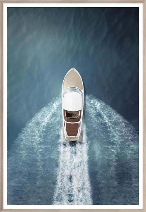 Speed Boat Photograph With Wood Frame